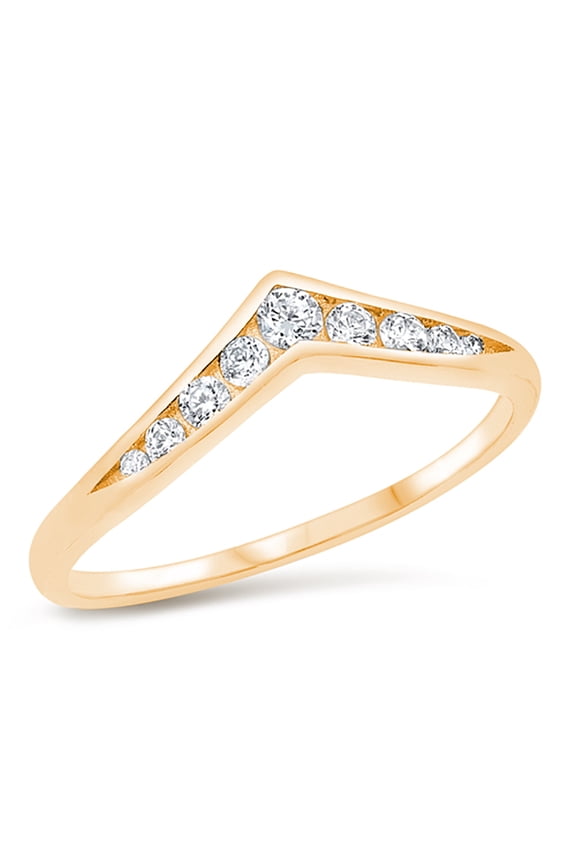 Gold-Tone Sterling Silver Clear Cubic Zirconia V Shape Band Ring Size 5
