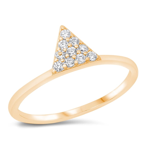 All in Stock Gold-Tone Sterling Silver Pave Clear Cubic Zirconia Triangle Ring Size 9
