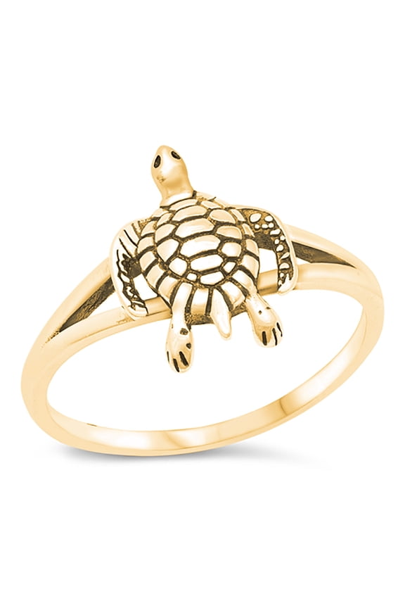 Gold-Tone Sterling Silver Split Shank Sea Turtle Ring Size 4