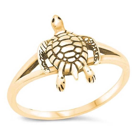 All in Stock Gold-Tone Sterling Silver Split Shank Sea Turtle Ring Size 7