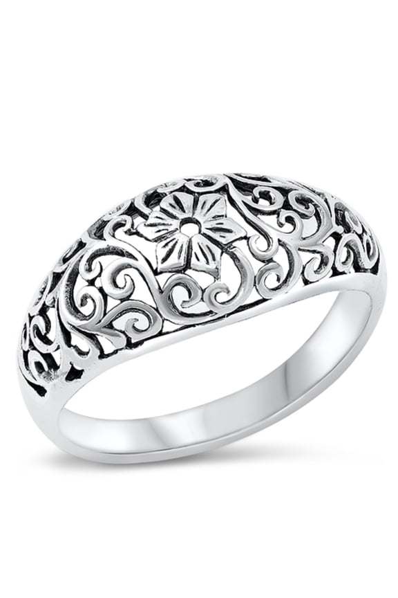 Hollow Victorian Flower Ring Sterling Silver Size 9