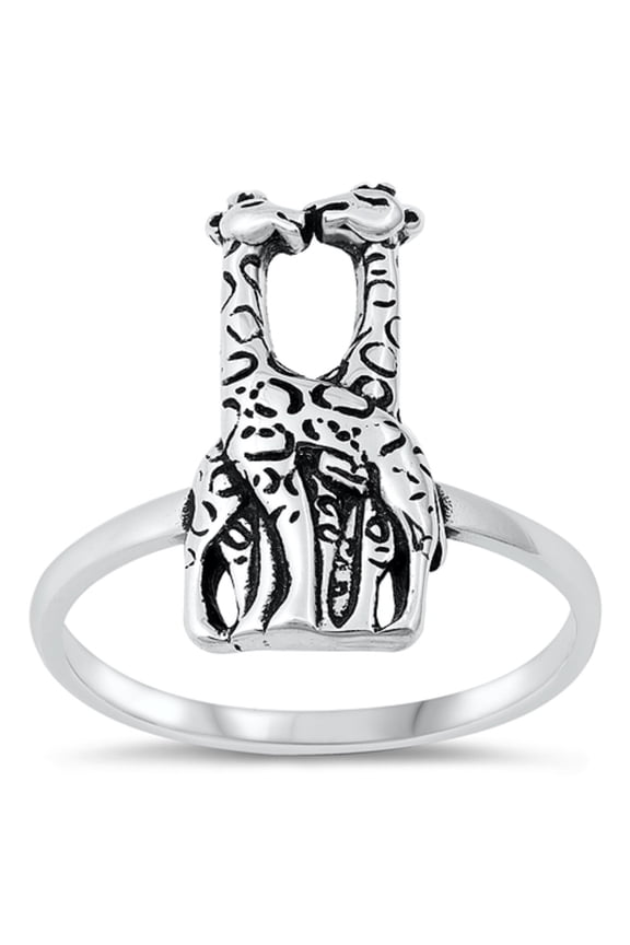 Kissing Giraffes Ring Sterling Silver Size 6