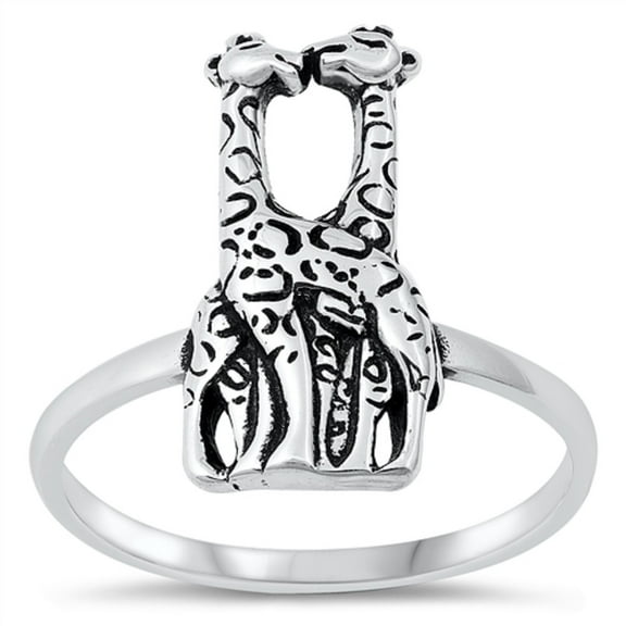 All in Stock Kissing Giraffes Ring Sterling Silver Size 9