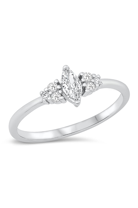 Marquise Clear Cubic Zirconia Iced Out Womens Ring 925 Sterling Silver Size 4