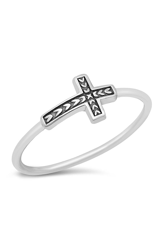 Oxidized Sterling Silver Arrows Decorated Cross Ring Size 7