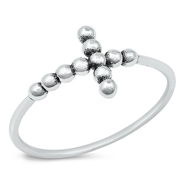 All in Stock Oxidized Sterling Silver Beaded Cross Ring Size 7