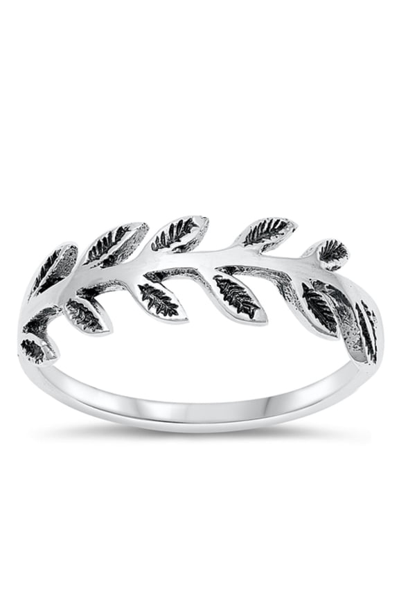 Oxidized Sterling Silver Sideways Leaf Vine Ring Size 5