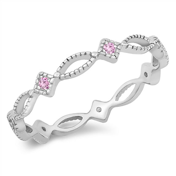 All in Stock Pink Cubic Zirconia Decorated Eternity Ring 925 Sterling Silver Size 10