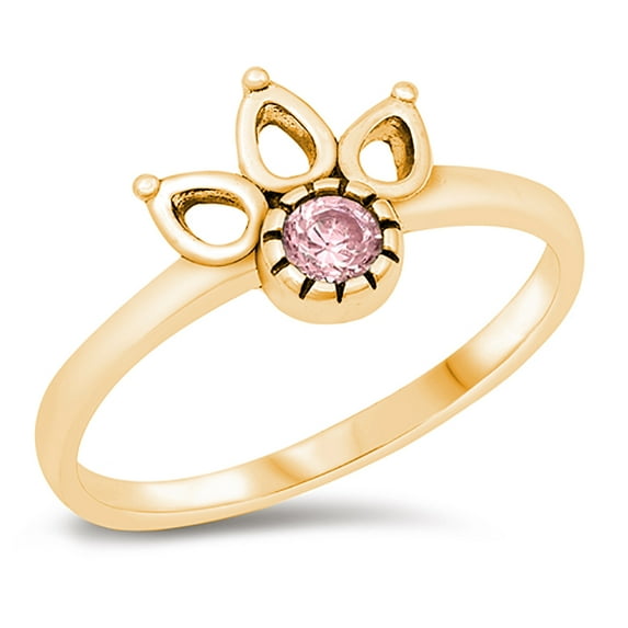 All in Stock Pink Stone Bali Crown Ring Sterling Gold-Tone Silver Size 4