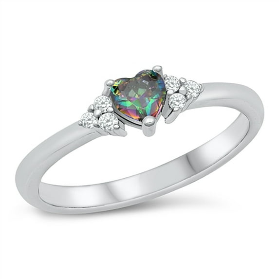 All in Stock Rainbow Simulated Topaz Heart Promise Ring Sterling Silver Size 4
