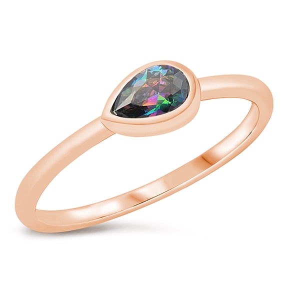 All in Stock Rainbow Teardrop Ring Rose Gold-Tone Sterling Silver Size 5