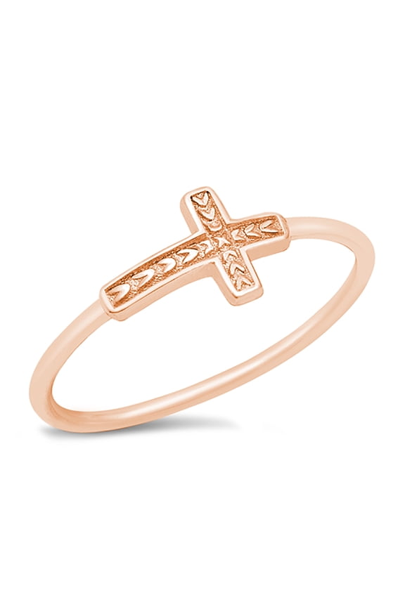 Rose Gold-Tone Sterling Silver Arrows Decorated Cross Ring Size 5