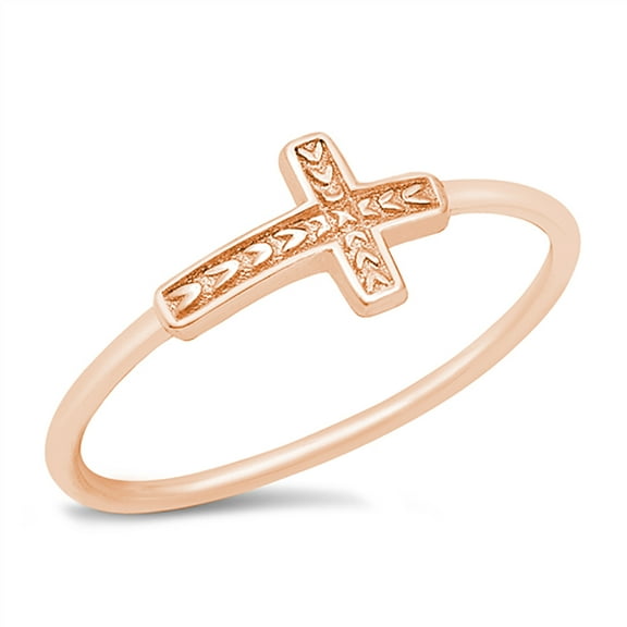 All in Stock Rose Gold-Tone Sterling Silver Arrows Decorated Cross Ring Size 6