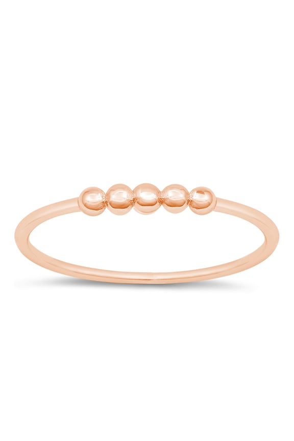 Rose Gold-Tone Sterling Silver Beaded Bar Stackable Ring Size 6