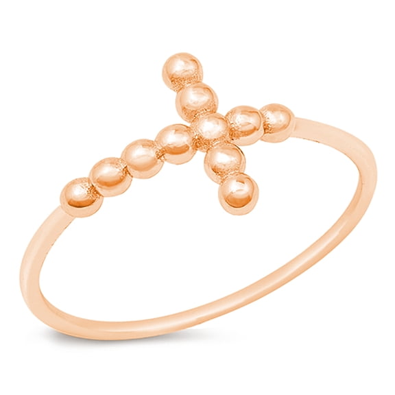 All in Stock Rose Gold-Tone Sterling Silver Beaded Sideways Cross Ring Size 7