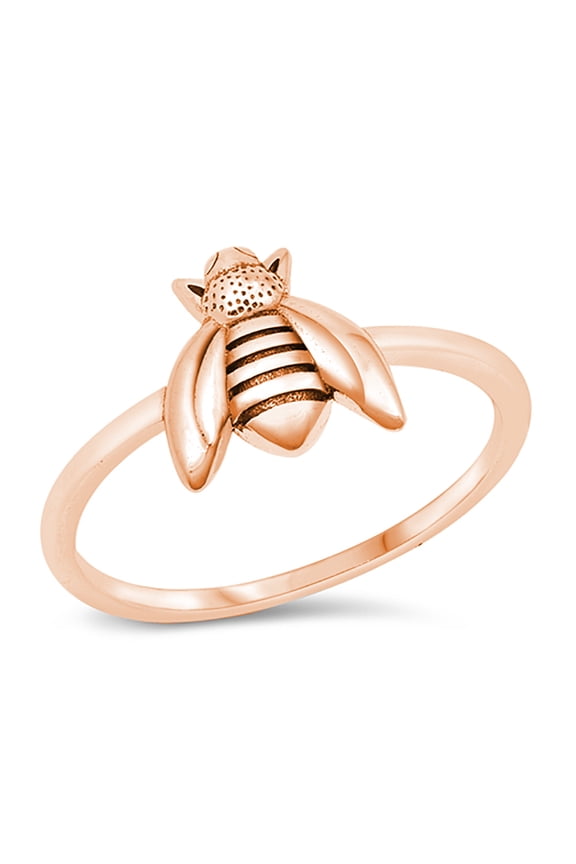 Rose Gold-Tone Sterling Silver Bumblebee Ring Size 8