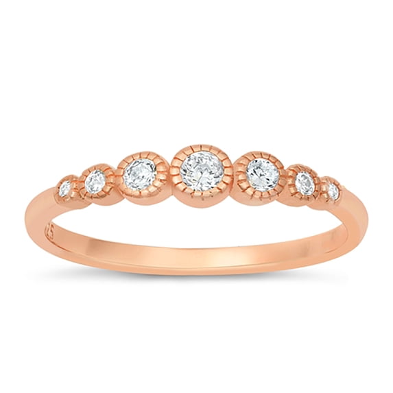 All in Stock Rose Gold-Tone Sterling Silver Clear Cubic Zirconia Graduated Flower Design Ring Size 6