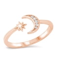 thumbnail image 1 of All in Stock Rose Gold-Tone Sterling Silver Clear Cubic Zirconia Sparkling Moon And Star Ring Size 7, 1 of 3