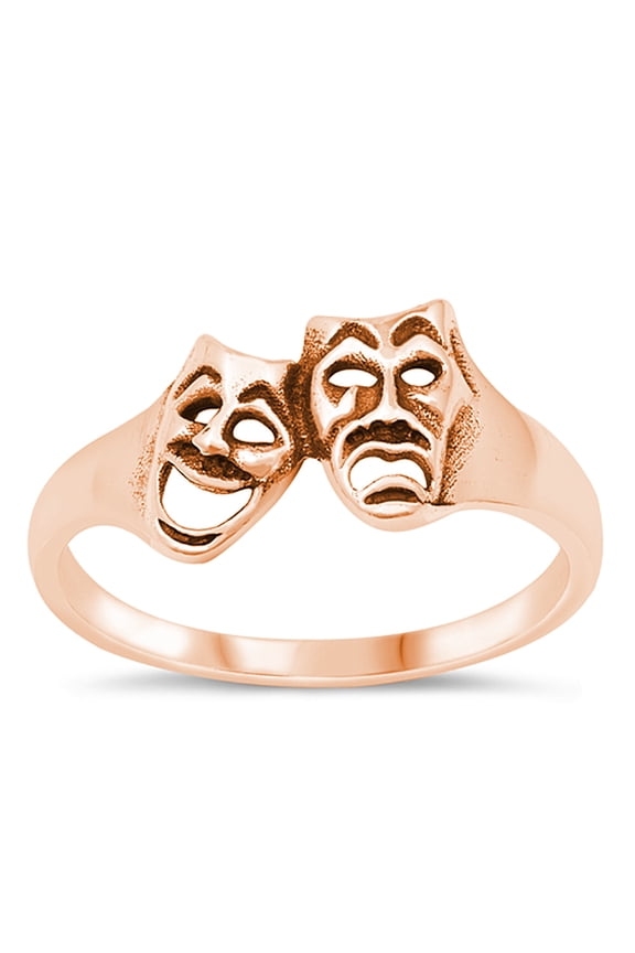 Rose Gold-Tone Sterling Silver Comedy Tragedy Face Ring Size 9