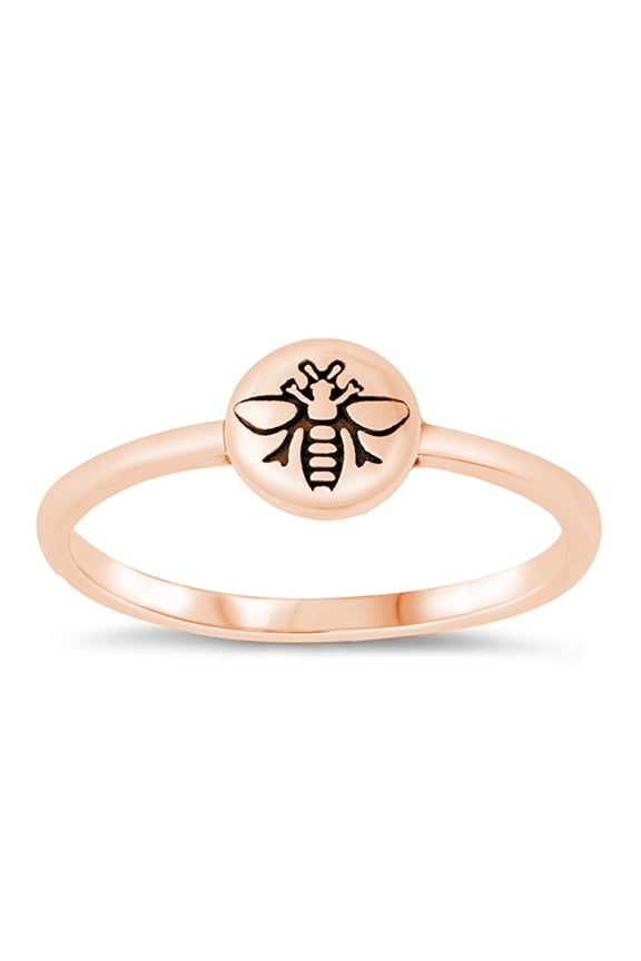 Rose Gold-Tone Sterling Silver Engraved Bee Ring Size 9