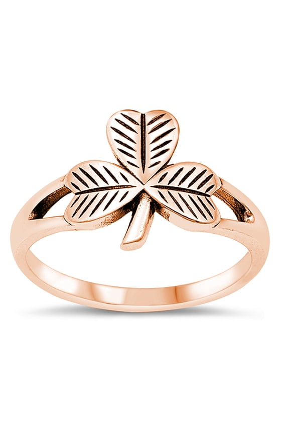 Rose Gold-Tone Sterling Silver Lucky Clover Ring Size 4