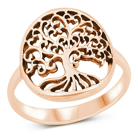 All in Stock Rose Gold-Tone Sterling Silver Swirl Heart Tree of Life Ring Size 5