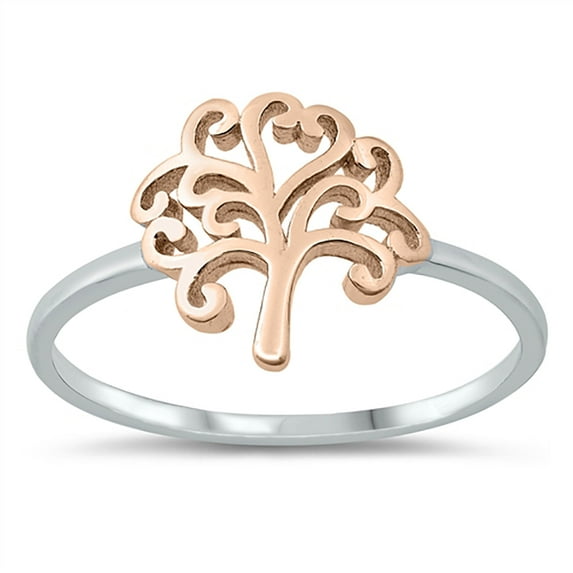 All in Stock Rose Gold-Tone Sterling Silver Victorian Tree of Life Ring Size 9