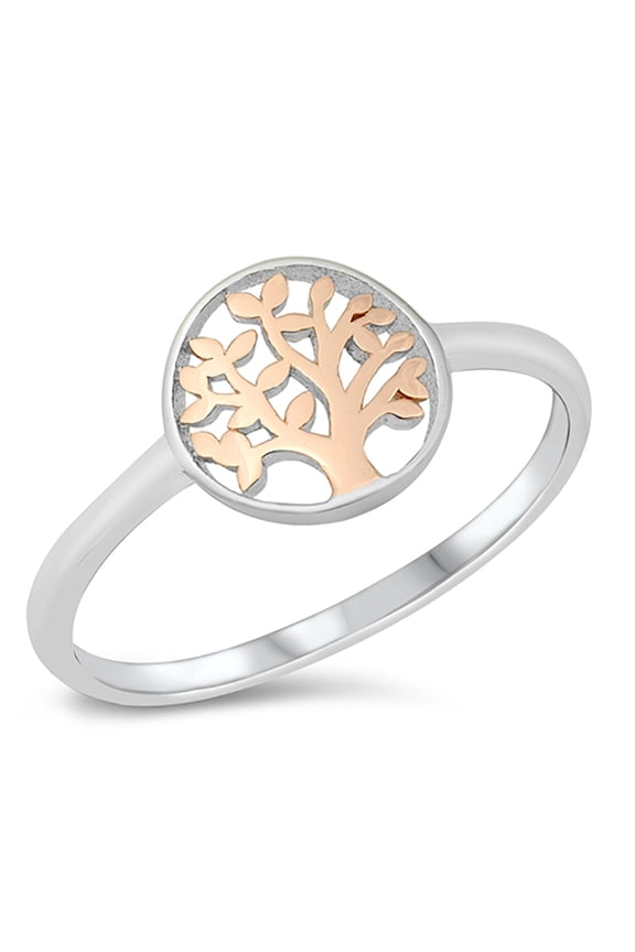 Rose Gold-Tone Sterling Sterling Silver Tree of Life Ring Size 8