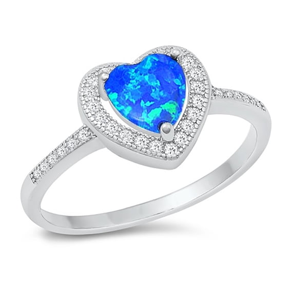 All in Stock Simulated Blue Opal Cubic Zirconia Embraced Heart Ring 925 Sterling Silver Size 4