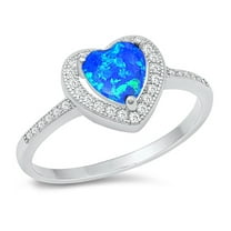 All in Stock Simulated Blue Opal Cubic Zirconia Embraced Heart Ring 925 Sterling Silver Size 6