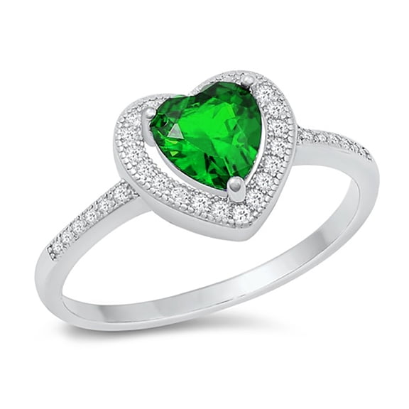 All in Stock Simulated Emerald Cubic Zirconia Embraced Heart Ring 925 Sterling Silver Size 6