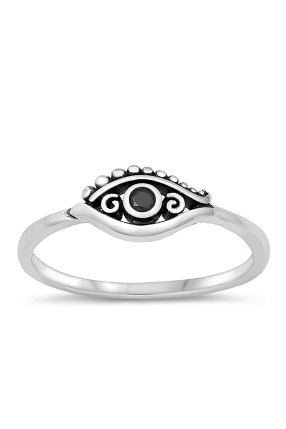 Simulated Onyx Cubic Zirconia Protection From Evil Eye Ring Sterling Silver Size 10