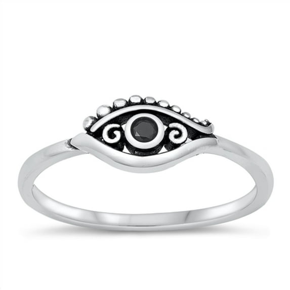 All in Stock Simulated Onyx Cubic Zirconia Protection From Evil Eye Ring Sterling Silver Size 10
