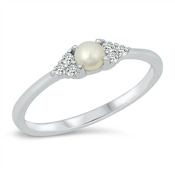 All in Stock Simulated Pearl Bead Cubic Zirconia Simple Stylish Ring 925 Sterling Silver Size 10