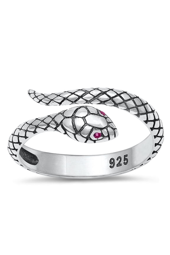 Simulated Ruby Cubic Zirconia Adjustable Snake Ring Sterling Silver Size 6