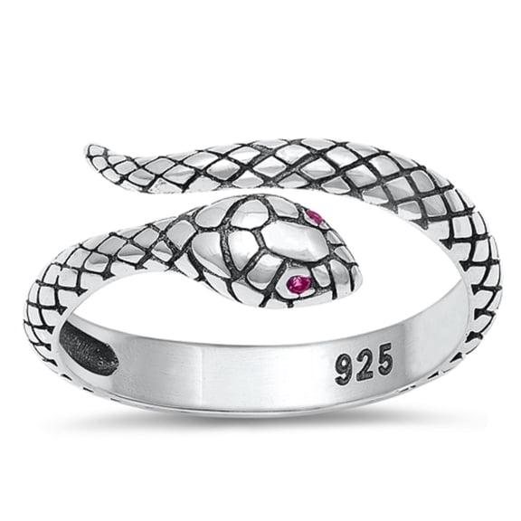 All in Stock Simulated Ruby Cubic Zirconia Adjustable Snake Ring Sterling Silver Size 7