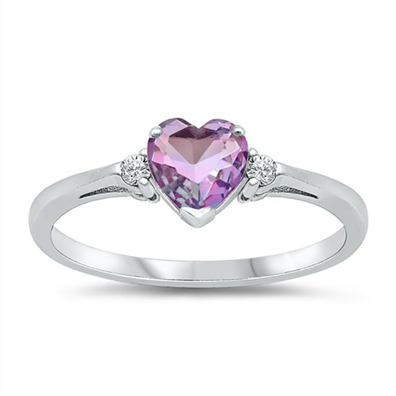 All in Stock Simulated Ruby Cubic Zirconia Promise of Love Heart Ring Sterling Silver Size 6