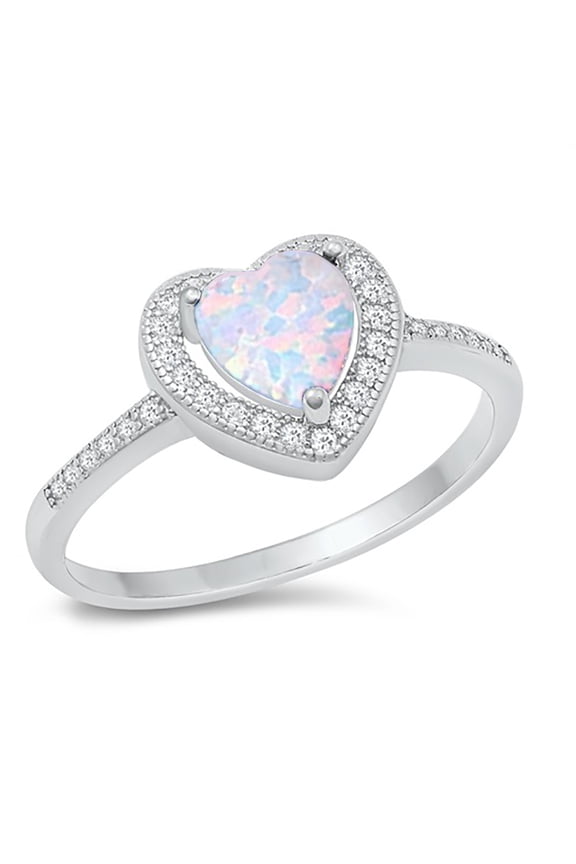 Simulated White Opal Cubic Zirconia Embraced Heart Ring 925 Sterling Silver Size 6