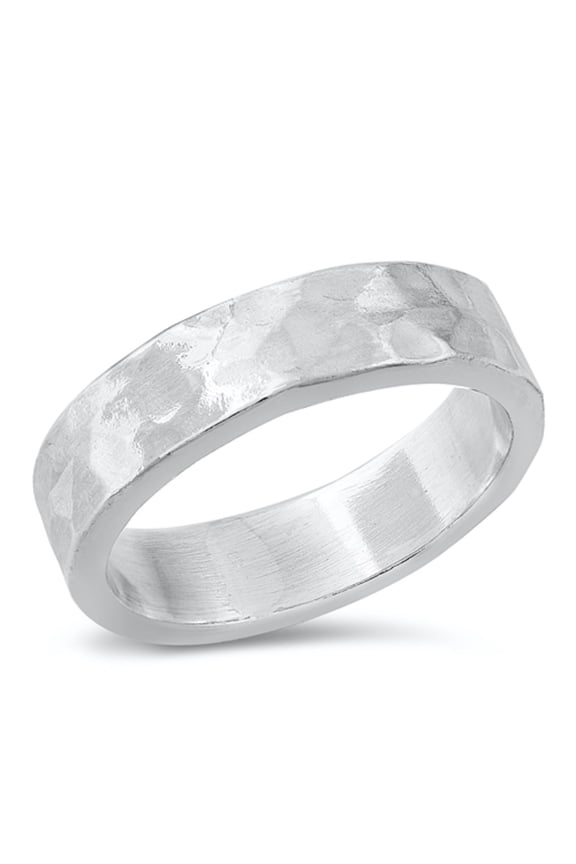 Sterling Silver 5 MM Flat Hammered Band Ring Size 5