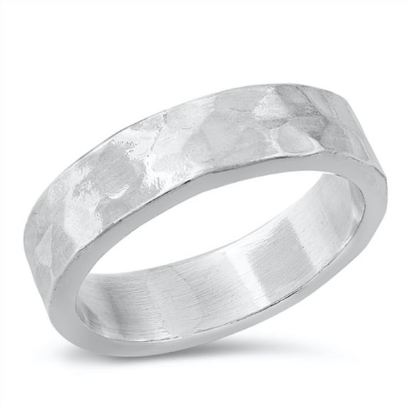All in Stock Sterling Silver 5 MM Flat Hammered Band Ring Size 7