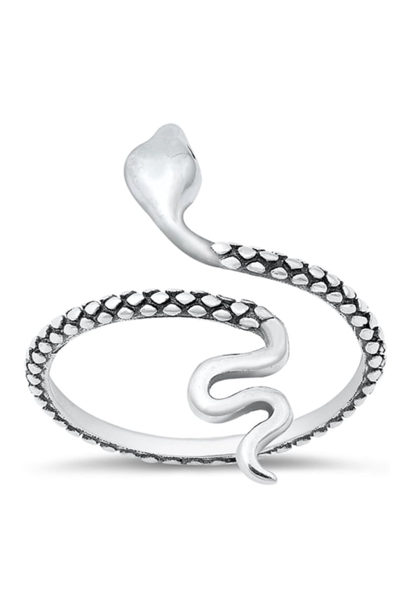 Sterling Silver Adjustable Decorated Snake Ring Size 8