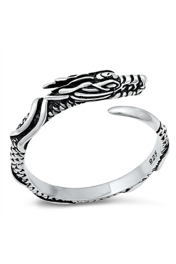 Sterling Silver Adjustable Wrap Around Dragon Ring Size 8