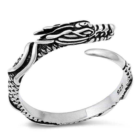 All in Stock Sterling Silver Adjustable Wrap Around Dragon Ring Size 9