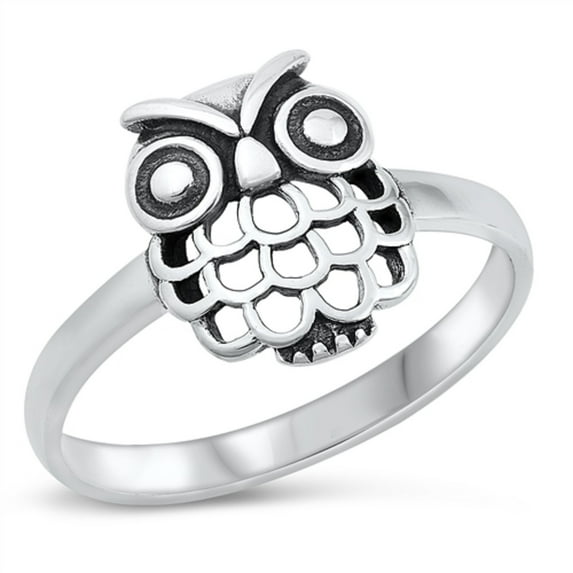 All in Stock Sterling Silver Angry Owl Face Ring Size 9