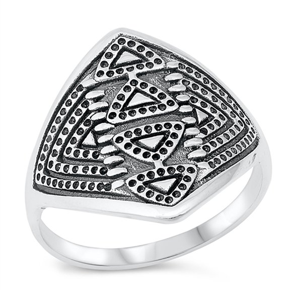 All in Stock Sterling Silver Aztec Statement Ring Size 9