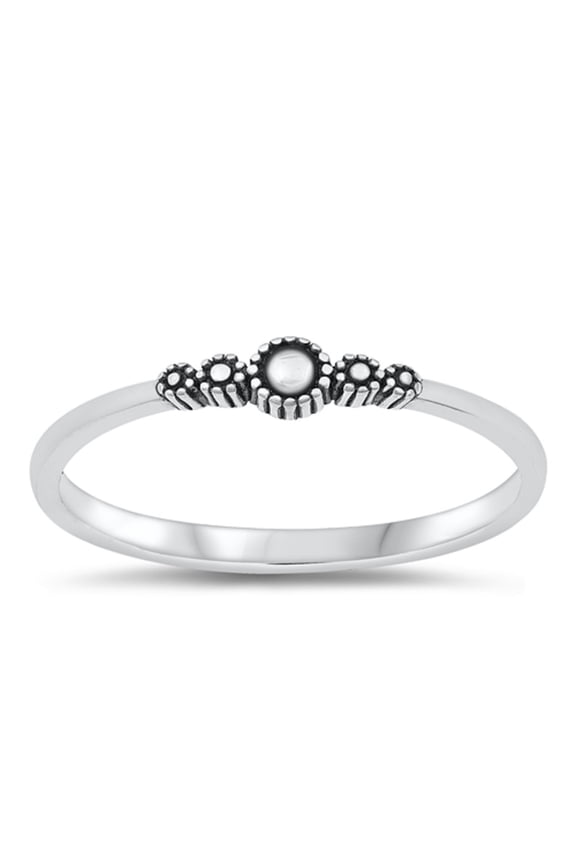 Sterling Silver Bali Five Beads Stackable Ring Size 8