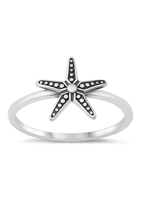 Sterling Silver Beaded Starfish Ring Size 4