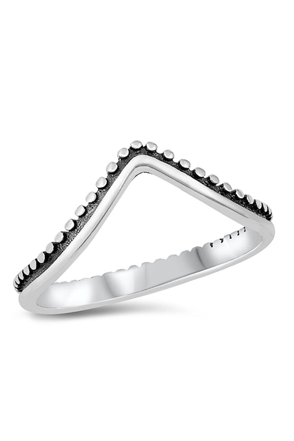 Sterling Silver Beaded V Shape Ring Size 5