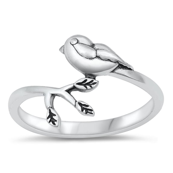 All in Stock Sterling Silver Bird with Branch ring Size 4