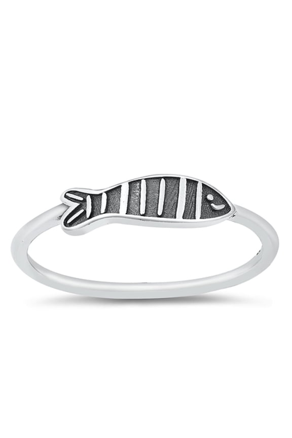 Sterling Silver Black Designer Fish Ring Size 5